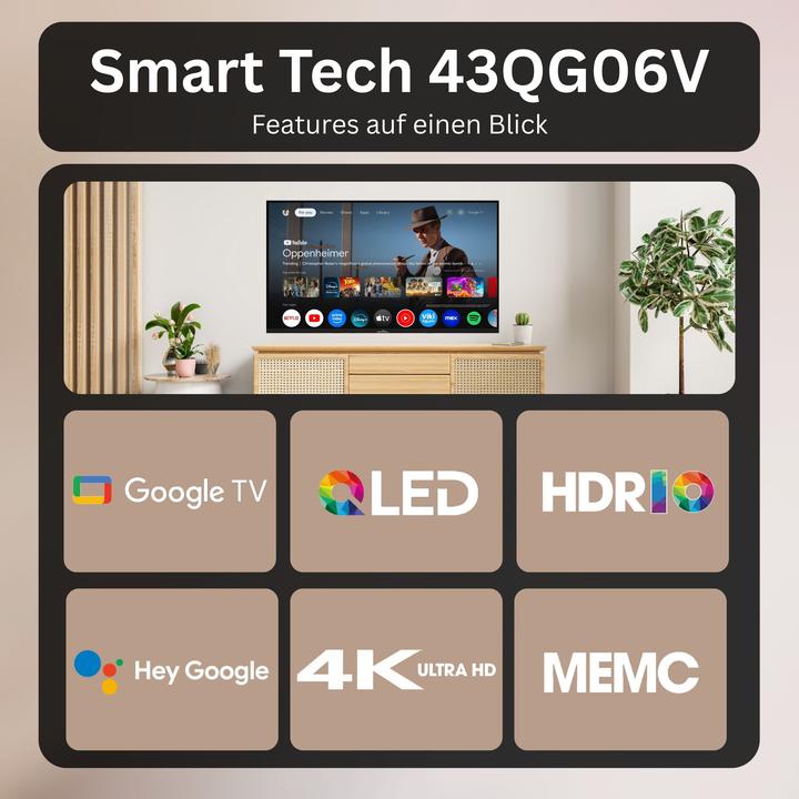 Immagine prodotto Smart Tech 43" Google TV QLED (43QG06V) (43", QLED, 4K)