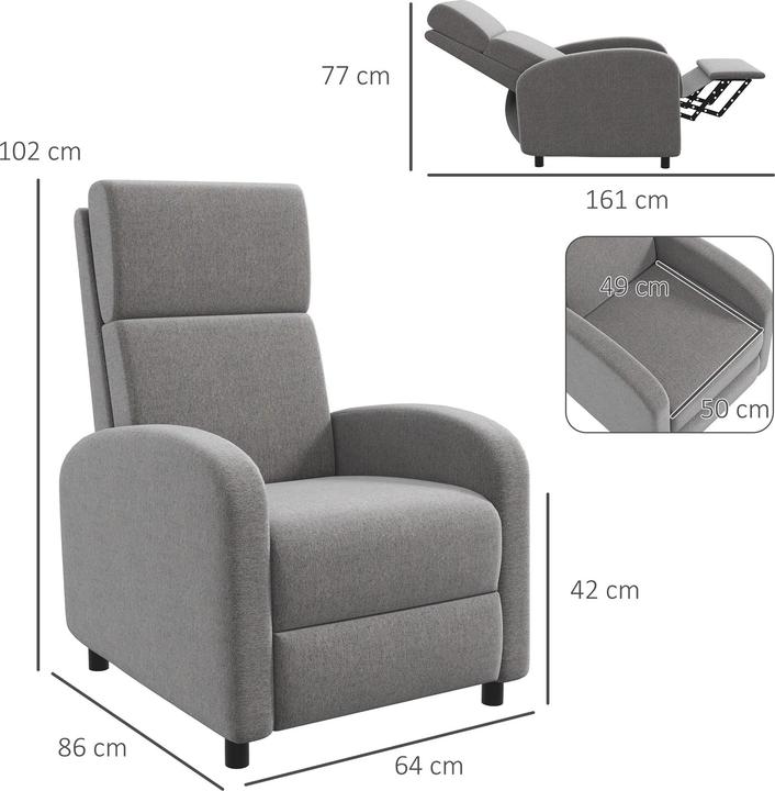 Immagine prodotto Homcom Relaxsessel mit Liegefunktion Polyester, Schaumstoff Grau