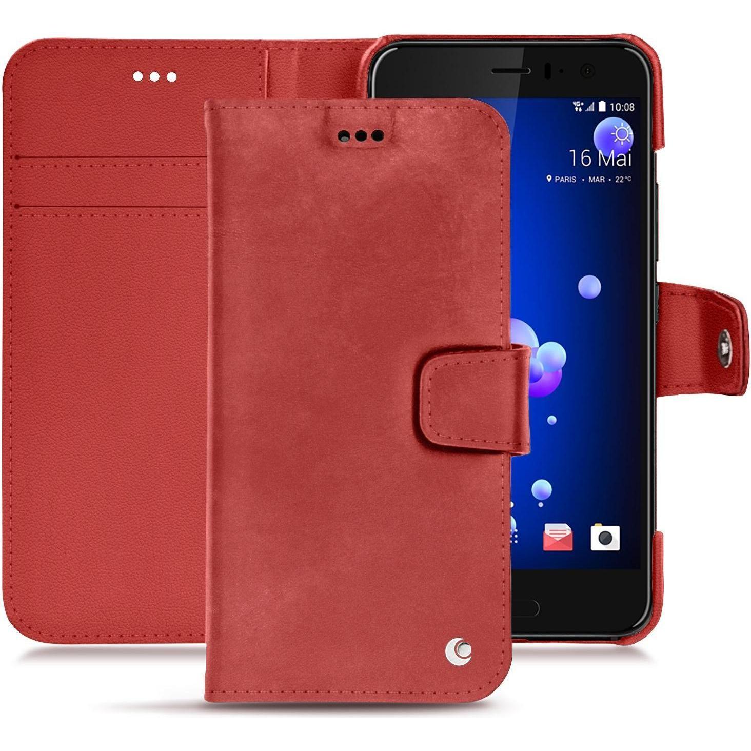 Noreve Lederschutzhülle Wallet (HTC U11), Smartphone Hülle, Rot