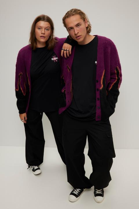 Immagine prodotto Studio Untold Cardigan unisex dal taglio oversize con fiamme, scollo a V e maniche lunghe (XL)
