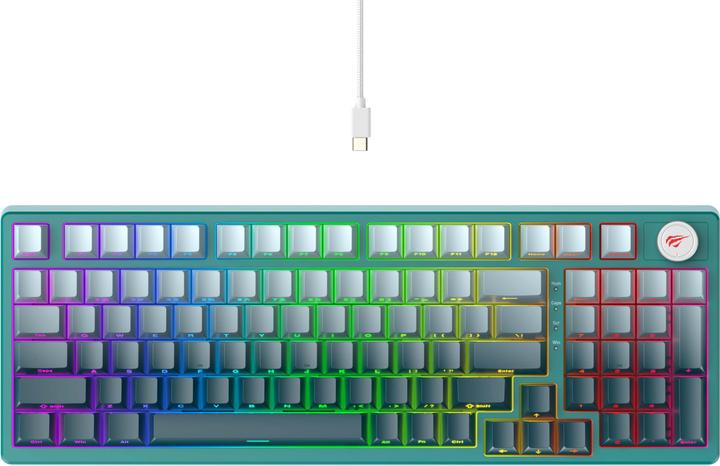 Havit - Gaming Keyboard (KB899L) - USB-C, with RGB Lights, 1.8m, 350mA - White / Green (US, Kabelgebunden)