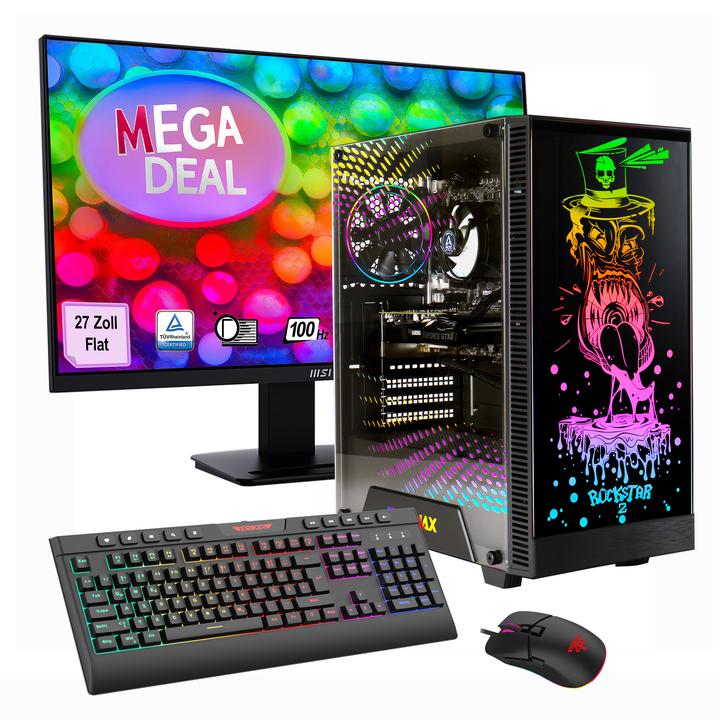 Produktbild GameMax MegaDeal Gaming-PC Rockstar SET2604 7588 + MSI PRO MP273A Monitor 69cm (27") (125 GB, 4 GB, AMD Ryzen 7 5700X, GeForce RTX 5060)
