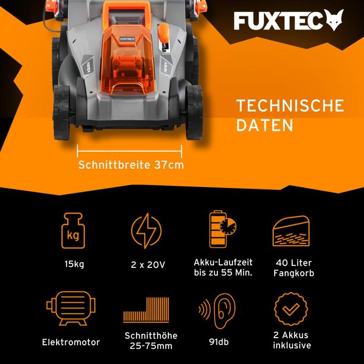 Actual product image Fuxtec 40V Akku Rasenmäher FX-E2RM37SET (Rechargeable battery operated)