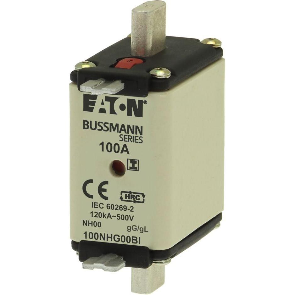 3x Eaton, Sicherung, Sicherungseinsatz, Niederspannung, 100 A, AC 500 V, 120 kA, NH00, gL/gG, IEC, Doppelkennmelder, iso...