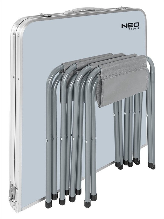 Actual product image Neo A set of camping table and 4 chairs, folded up in a case