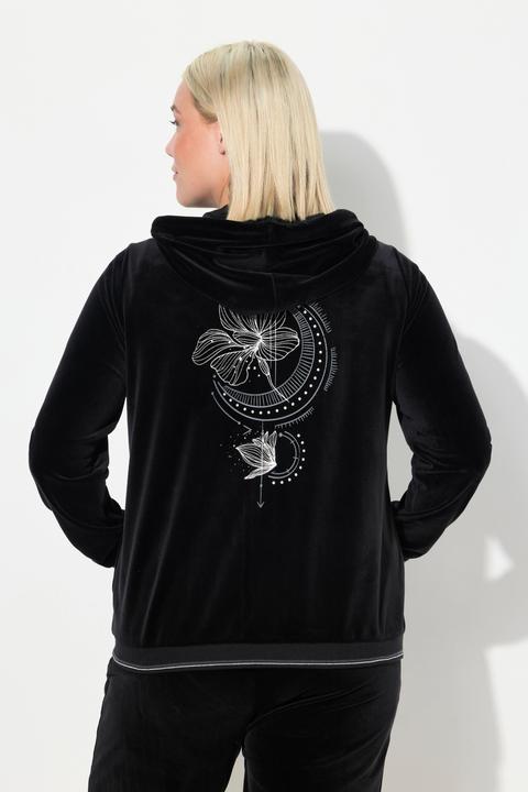 Produktbild Ulla Popken Samt-Sweatjacke, Blüte, Kapuze, Glitzerstreifen-Bündchen (50, 52)