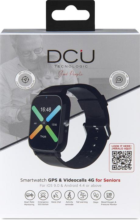 Immagine prodotto DCU Tecnologic Smartwatch Senior con GPS e videochiamate 4G con display IPS da 1,69 pollici impermeabile IPX6 nero (26 mm, 4G)