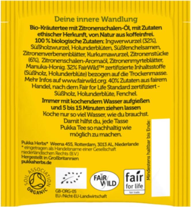 Image du produit Pukka Citron, gingembre et miel de Manuka (40 g)