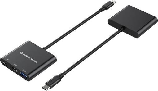 Image du produit Conceptronic Dock USB-C->HDMI,USB3.0,100WPD 25cm noir (USB-C, 3 ports)