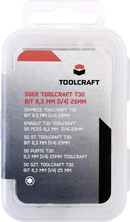 Actual product image Toolcraft 50 pieces Bit T30 6.3 mm (1/4") 25 mm (Hexagonal, Hexagon socket TX)