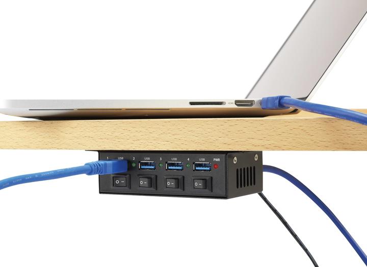 Produktbild Renkforce 4 Port USB 3 Hub Metall, schaltbar (USB-B, 4 Ports)