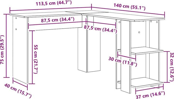 Image du produit vidaXL Eck-Schreibtisch (113.50 x 113.50 x 75 cm)