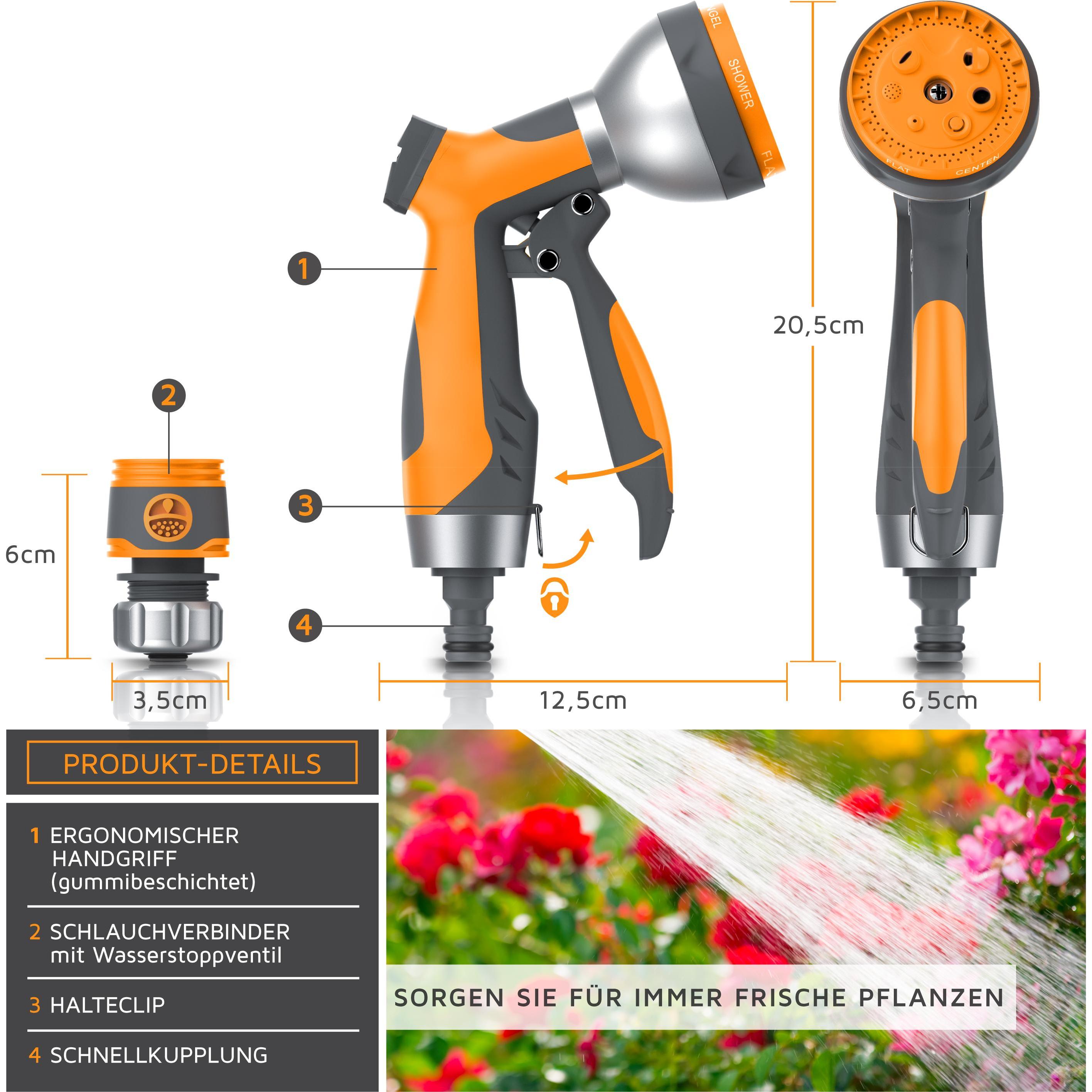 Thumbnail - Brandson, Gartenbrause, Multifunktionsbrause, Garten Handbrause mit 7 Sprühprofilen, Spritzpistole mit Gardena kompatibe...