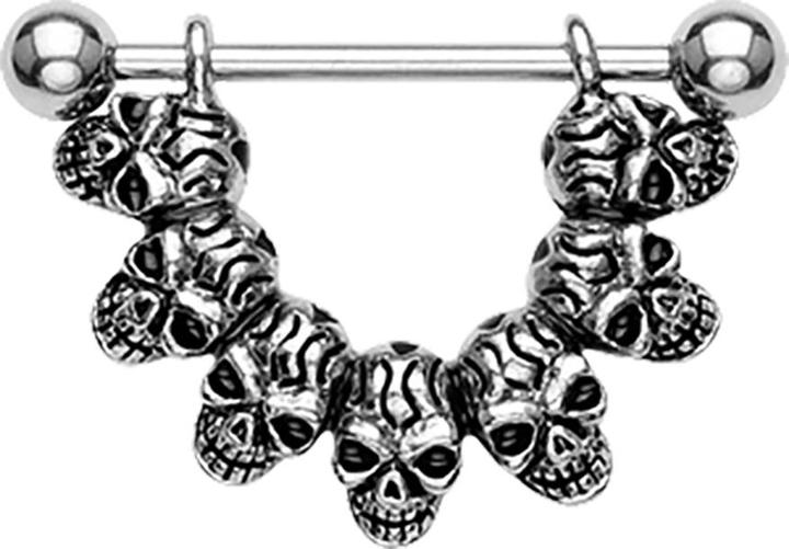 Immagine prodotto Star Piercing Barbell silber mit zwei Kugeln glückliche 7 Schädel (Acciaio chirurgico 316L, senza ottone)