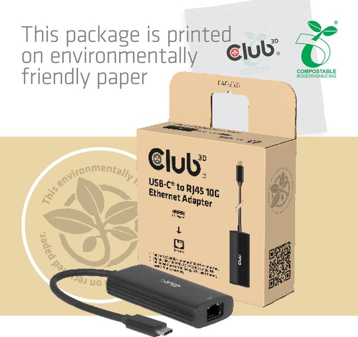 Actual product image Club 3D Club3D Adapter USB-C > RJ45 10Gbps St/Bu retail (USB-C, RJ45 (1x))
