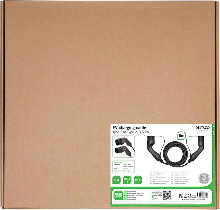 Immagine prodotto Deltaco Cavo di ricarica EV, e-car & ibrido, da Tipo2 a Tipo2, 16 A, 3,6 kW, monofase (Tipo 2, 3.60 kW, 16 A, 5 m)