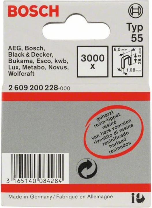 Immagine prodotto Bosch Professional Zubehör Punto metallico posteriore stretto tipo 55, resinato 6 x 1,08 x 28 mm, confezione da 3000 pz.