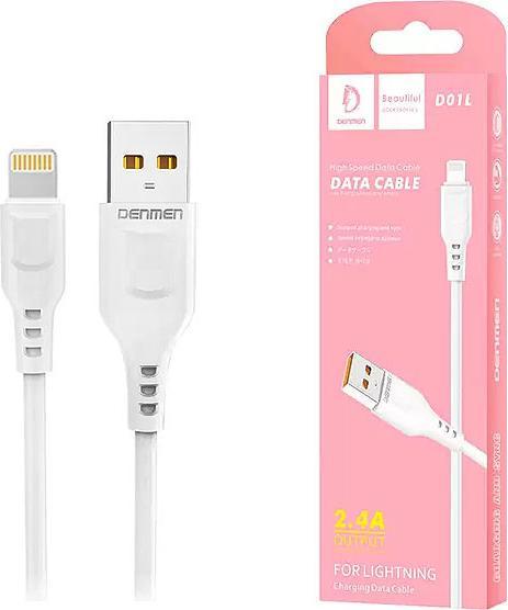 Actual product image Denmen IPHONE USB CABLE WHITE 1M D01L 20W 2.4A (1 m, 20 W)