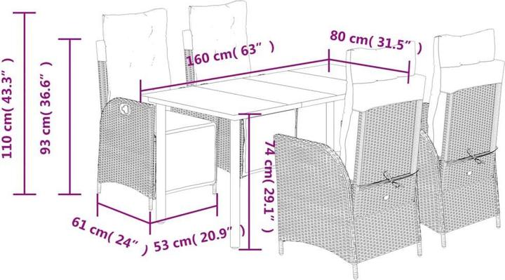 Produktbild vidaXL Garten Essgruppe (160 x 80 x 74 cm)
