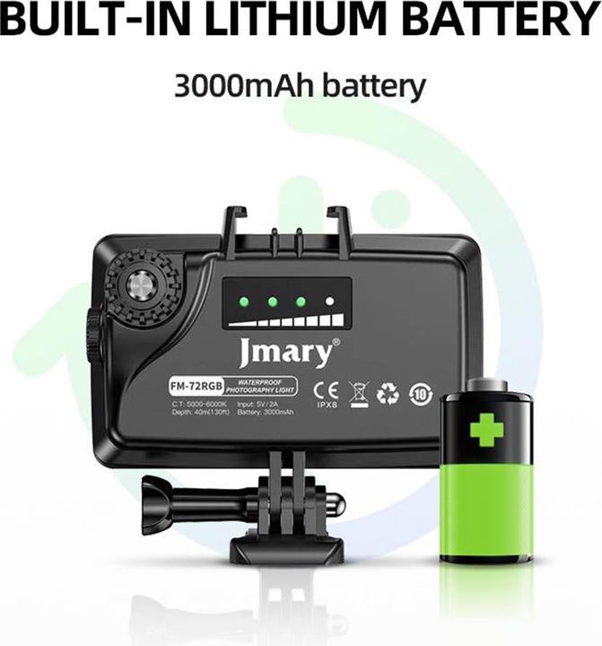 Image du produit Jmary Lumière de plongée LED RGB avec support GoPro 40m