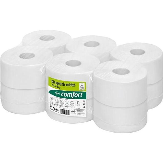 Wepa, Toilettenpapier, 317580 Centerfeed Recycling hochweiss Toilettenpapier 12 Rollen/Paket a 180m, 2-lagig, Blattgrö (...