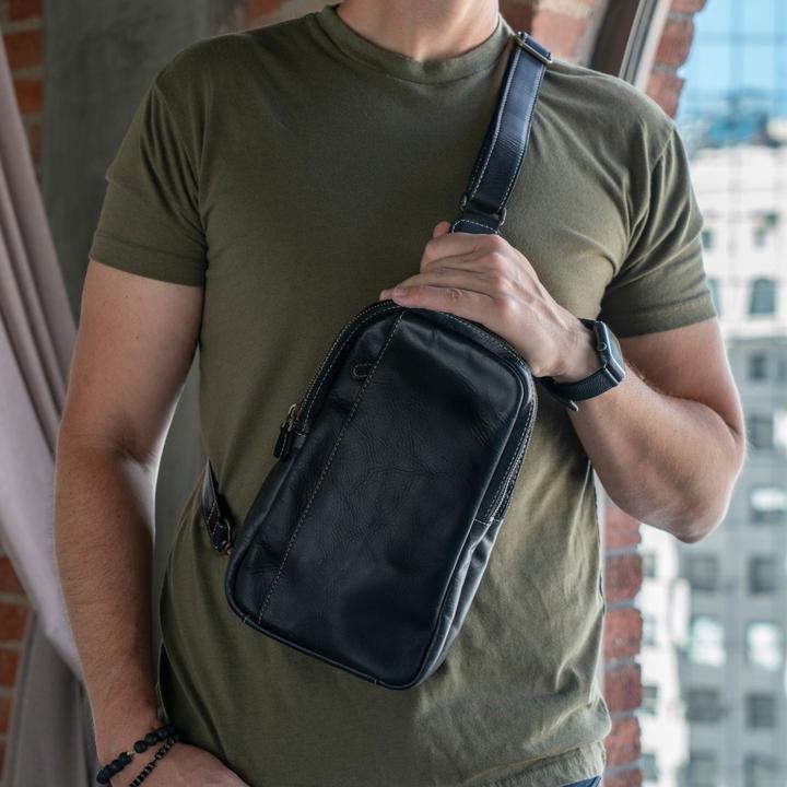 Actual product image Only-Bags.Store Grained leather shoulder bag with adjustable shoulder strap, leather shoulder bag, unisex