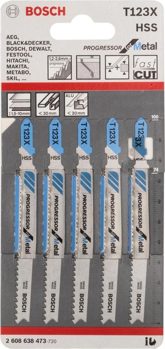 Produktbild Bosch Professional Zubehör PRO Metal thick and thin T123XF Stichsägeblatt, 100 mm, 5-tlg.