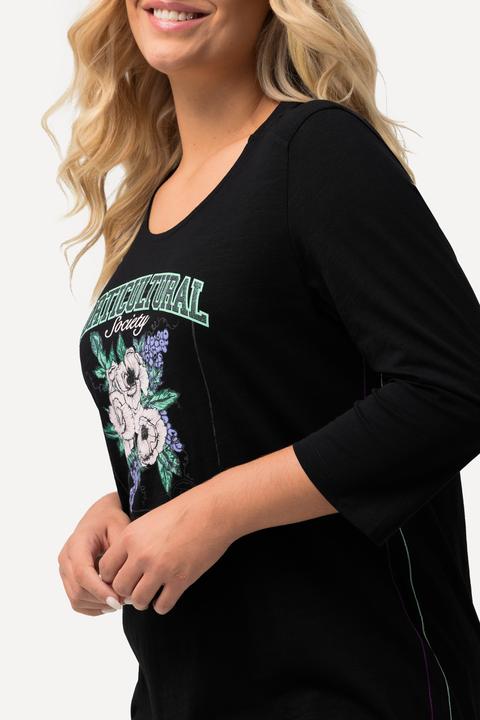 Produktbild Ulla Popken Shirt, Blumenmotiv, Gummisaum, Rundhals, 3/4-Arm (46, 48)