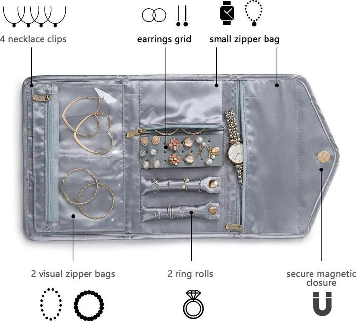 Produktbild Only-Bags.Store Schmuckrollen, Reiseschmuck-Organizer, faltbare Aufbewahrungstasche für Reiseringe, Halsketten