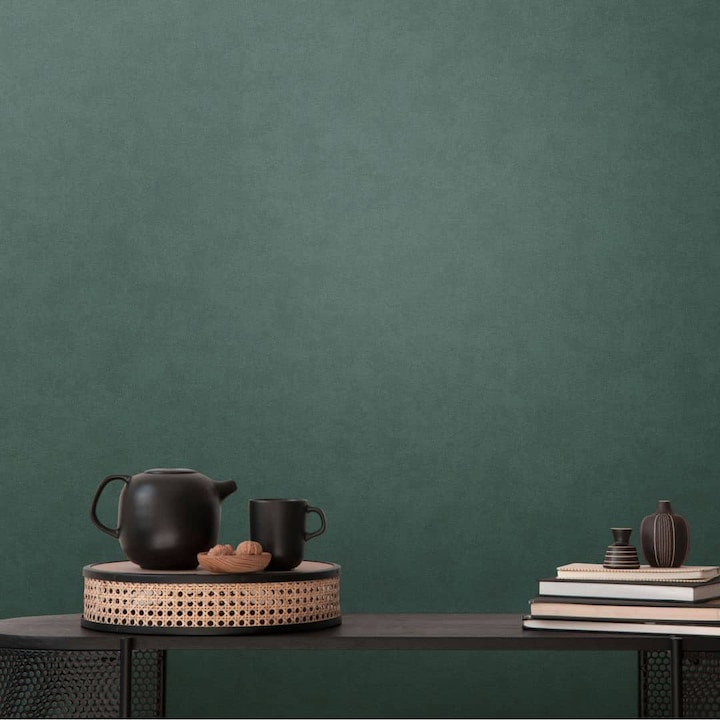 Actual product image A.S. Création Textured wallpaper dark green solid colour - modern plain non-woven wallpaper green (53 x 1005 cm)