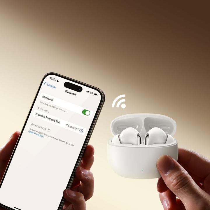 Actual product image Joyroom Funpods JR-FN1 wireless in-ear TWS Bluetooth 5.4 ANC ENC headphones - white (ANC, 7 h, Wireless)