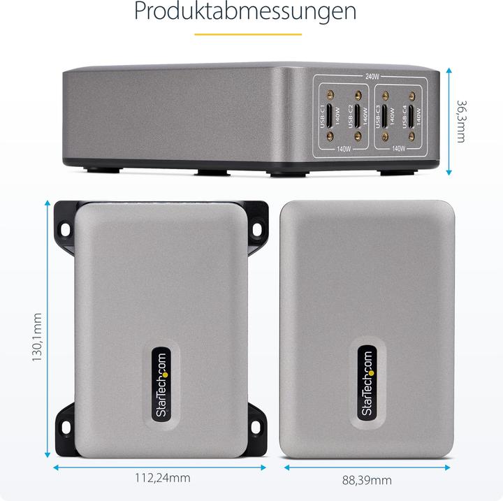 Produktbild StarTech .com 424DEU-USB-C-CHARGER, Drinnen, AC, 28 V, 1,8 m, Grau (240 W)