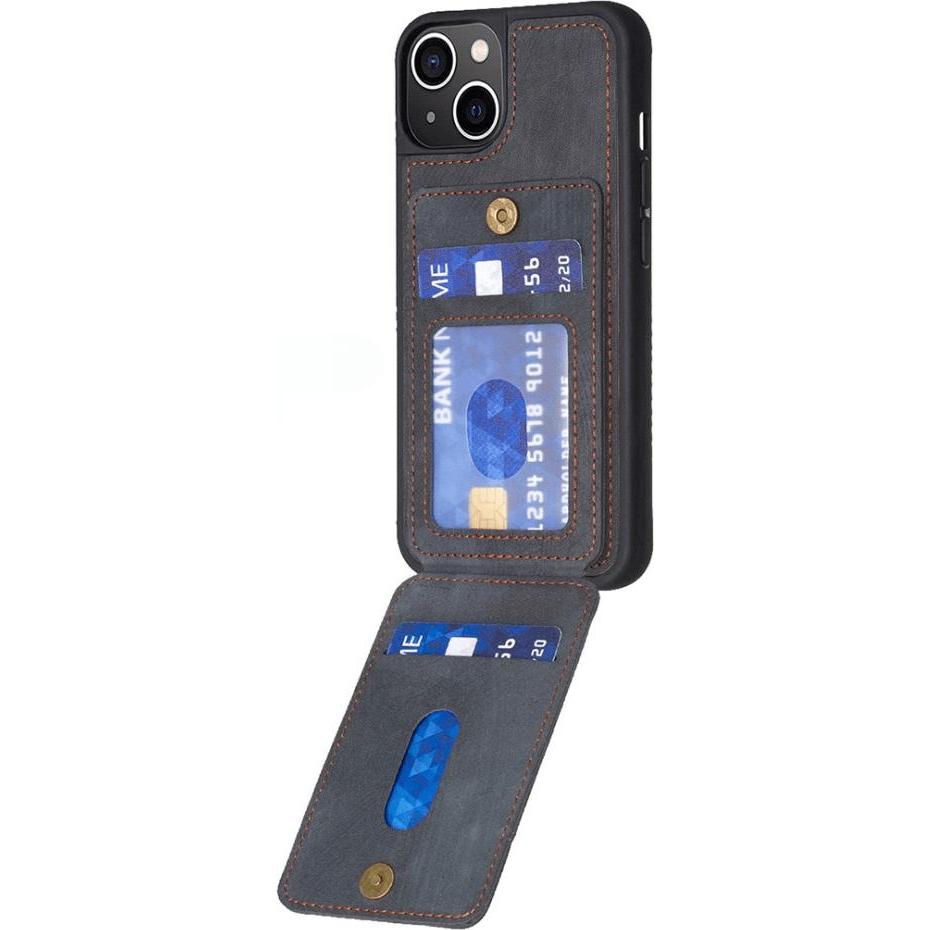 Thumbnail - Cover-Discount iPhone 15 Plus - Kickstand Case mit Kartenfächer schwarz (Apple iPhone 15 Plus), Smartphone Hülle, Schwar...