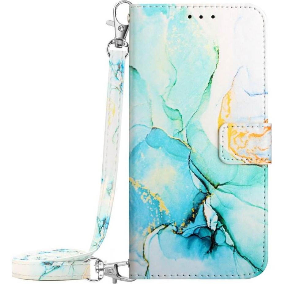 Cover-Discount iPhone 15 - Etui Hülle mit Umhängeband Marble blue (Apple iPhone 15), Smartphone Hülle, Blau