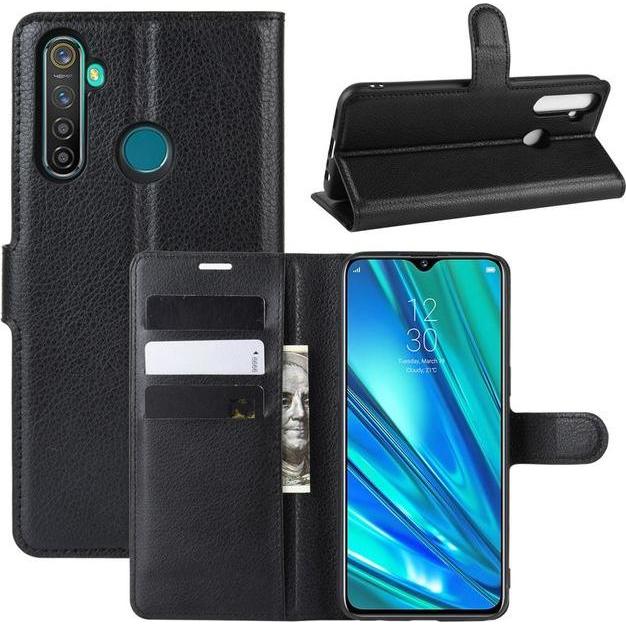 Thumbnail - MU Classic Litchi Leder Bookcover Series (Oppo Realme 5 Pro), Smartphone Hülle, Schwarz