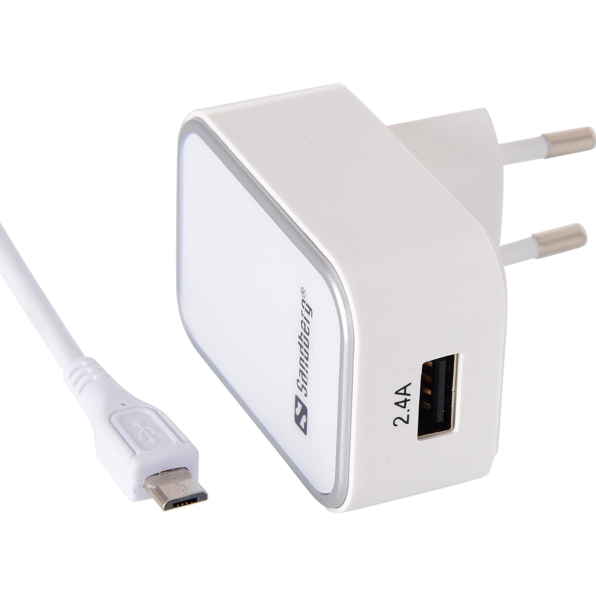 Sandberg AC Ladegeraet EU Micro USB 2.4A, USB Ladegerät, Weiss