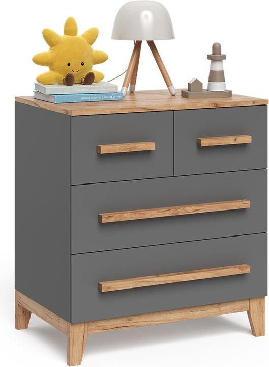 Image du produit VitaliSpa Kommode Malia, Grau/Artisan/Artisan, 80 x 88 cm mit 4 Schubladen (80 x 53.40 x 88 cm)