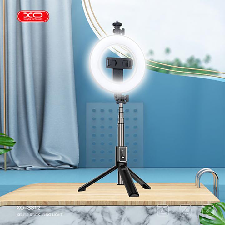 Produktbild xO Selfie-Stick Bluetooth-Stativ SS12 schwarz 95cm mit LED-Lampe