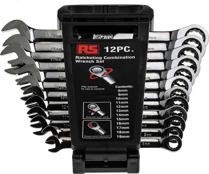 Produktbild RS PRO Ratschen-Ringschlüssel 8-19mm 12-teilig (10  mm, 11 mm, 12 mm, 13 mm, 14 mm, 15 mm, 16 mm, 17 mm, 18 mm, 19 mm, 8 mm, 9 mm)