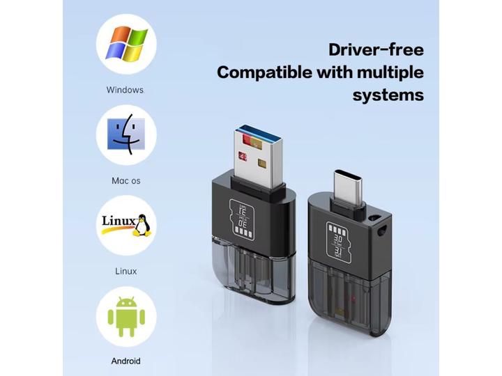 Actual product image PowerGuard USB-C USB-A OTG to MicroSD Cardreader Photo File Adapter (USB, Micro USB, USB-C)