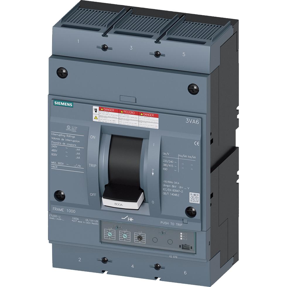 Siemens, Schutzschalter, Leistungsschalter 3VA6 UL Frame 800 Schaltvermögenklasse C 100kA @ 480 V 3-polig 3VA65607HL360A...