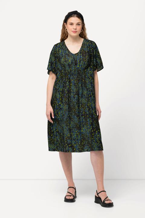 Produktbild Ulla Popken Kleid, Punkte, Smokeinsatz, V-Ausschnitt, Halbarm (58)