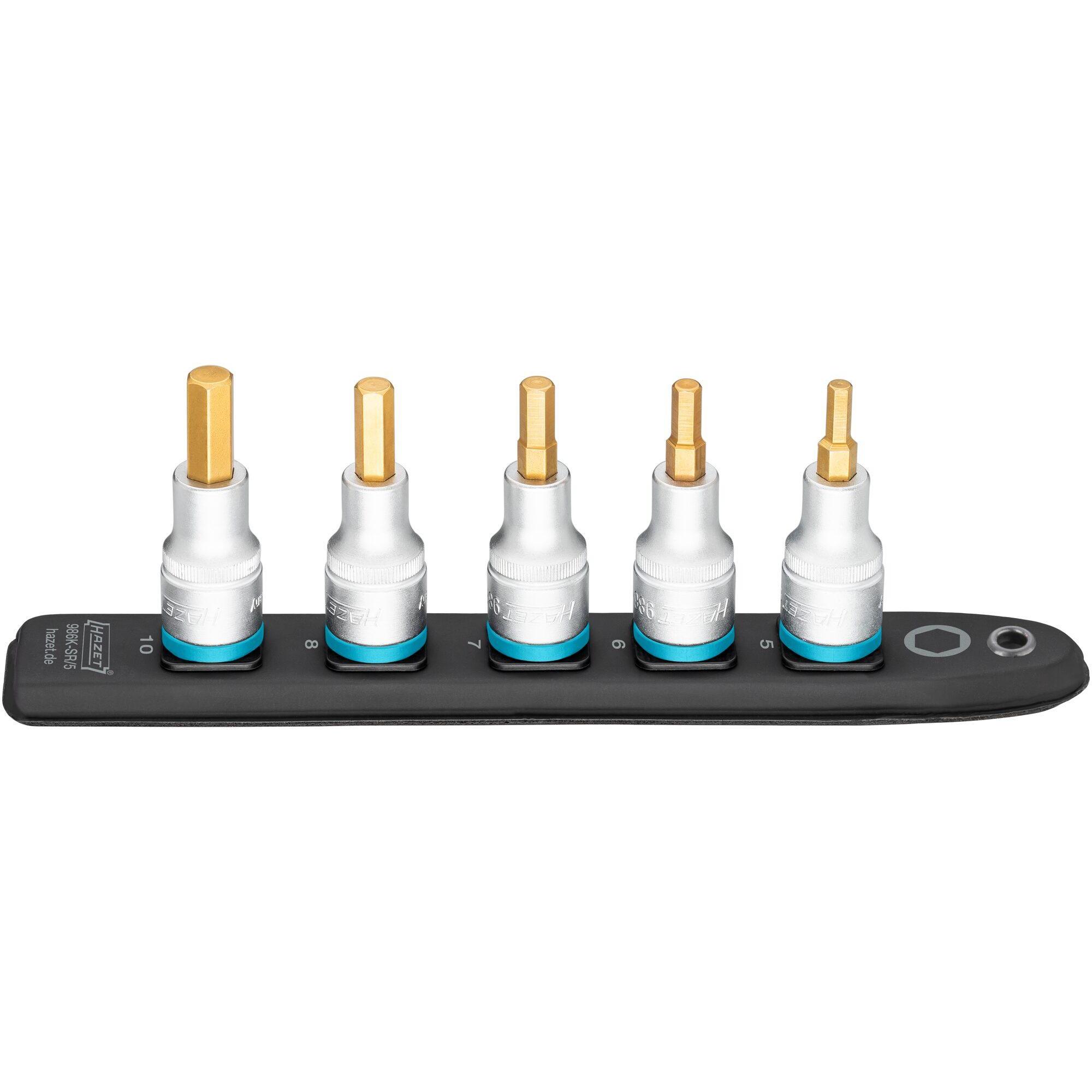 HAZET, Steckschlüssel + Stecknuss, SmartRail ∙ Flexible Kunststoff-Steckleiste 986K-SR/5 ∙ Vierkant12,5 mm (1/2 Zoll) ∙ ...