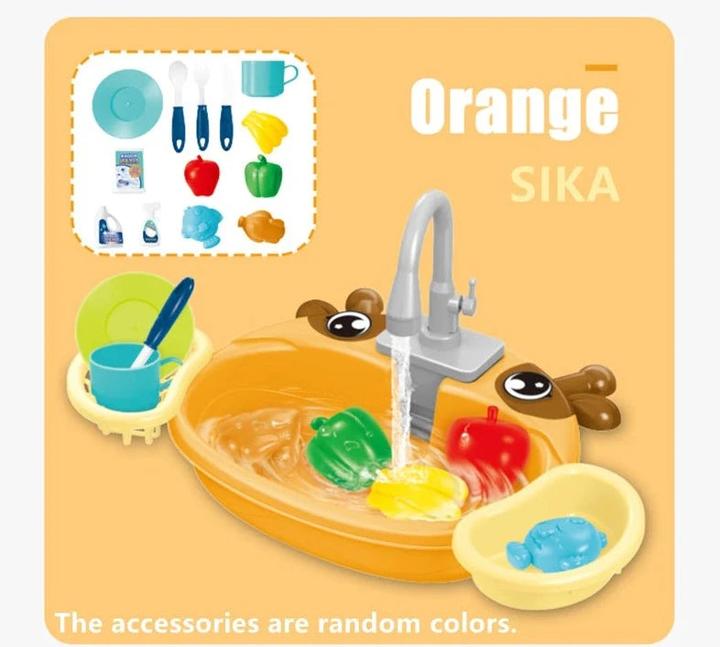 Actual product image Activity Board Playhouse Cartoon Simulation Kitchen Dishwashing Table Electric Tap Cycle of Water