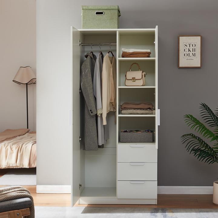 Produktbild En.Casa Kleiderschrank Eiselfing 176x80x52 cm 3 Schubladen Weiss