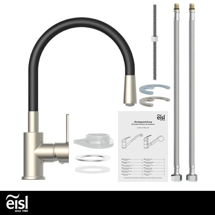 Produktbild Eisl Wasserhahn Küche FLEXO Spültischarmatur Edelstahloptik Schwarz Flexibel Schwenkbar NI186FLNIB