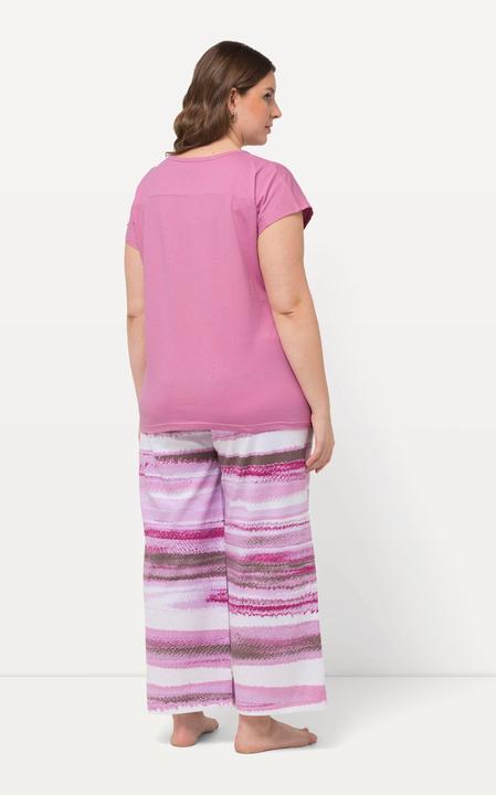 Image du produit Ulla Popken Pyjama à rayures avec broderie, col rond et manches courtes (46, 48)