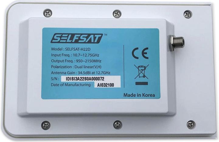 Actual product image Selfsat H22D+ flat antenna with single LNB (Flat antenna, 34.50 dB, DVB-T / -T2)