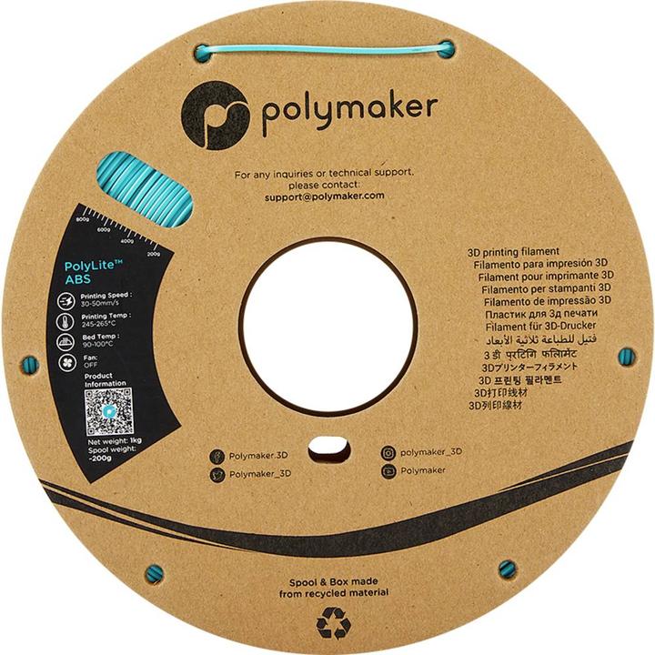 Produktbild Polymaker PolyLite ABS - Teal - 1.75mm (ABS, 1.75 mm, 1000 g, Türkis)