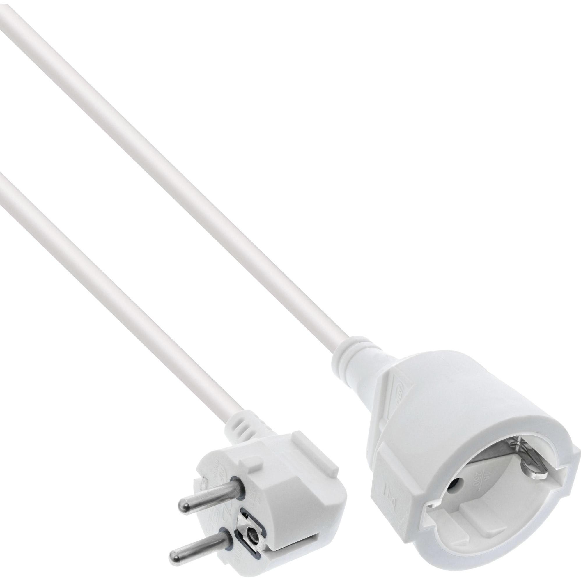 InLine, Verlängerungskabel, Strom-Verlängerung Schutzkontakt Stecker gewinkelt / Buchse, weiss, 5m (5 m, CEE 7/3)